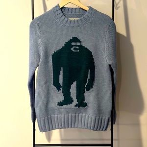 Sweet sweater!  Warm and cozy. Baby blue and with Mr. Big Foot.